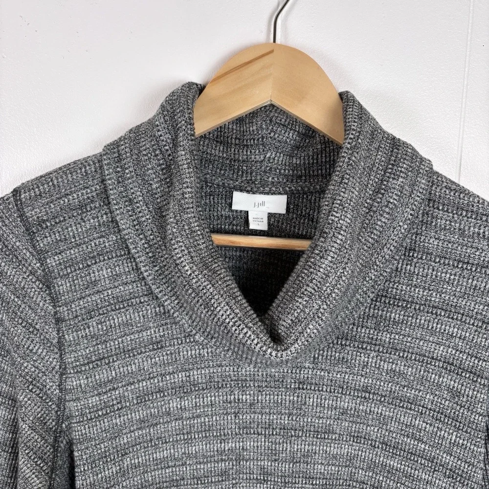 J.Jill Women's Large Gray  Waffle Knit Cowl Neck Long Sleeve Sweater‎  Top